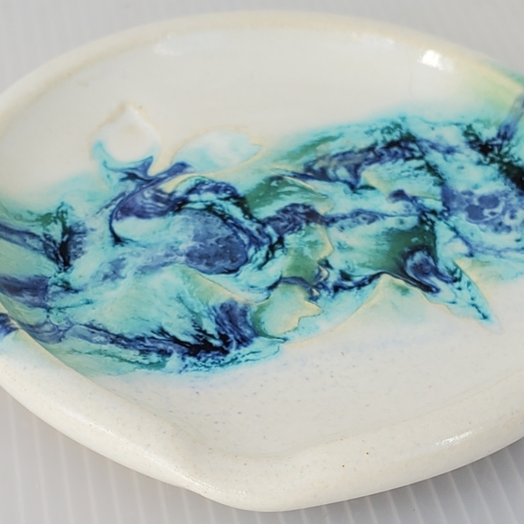 Studio Art Pottery Trinket Tray Cigar Ashtray Nautical Oceanic Signed Soap Dish - Picture 7 of 7
